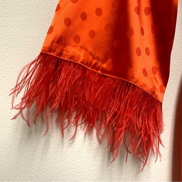 Vici Margaux Satin Feather Trim Midi Dress XS One Shoulder Holiday Christmas Red - Picture 9 of 16